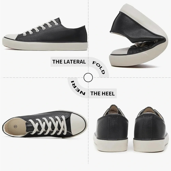 yageyan Mens Low top Classic Sneakers with Leather  Black Walking Size 11 NEW - Picture 4 of 6